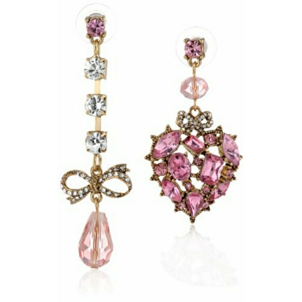Betsey Johnson mismatch bow heart earrings